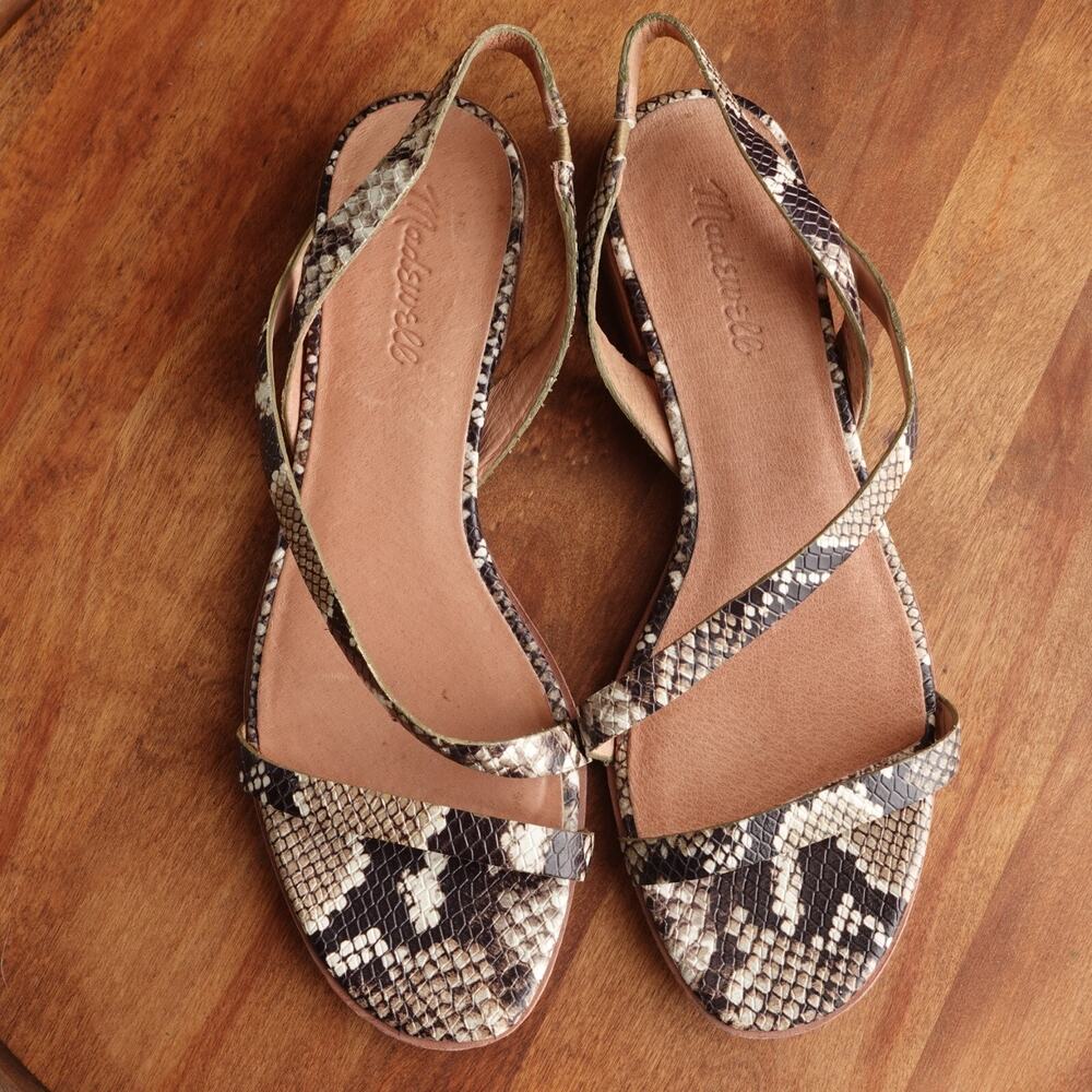 Madewell Snake Print Leather Sandals in Beige Black - Picture 6 of 14